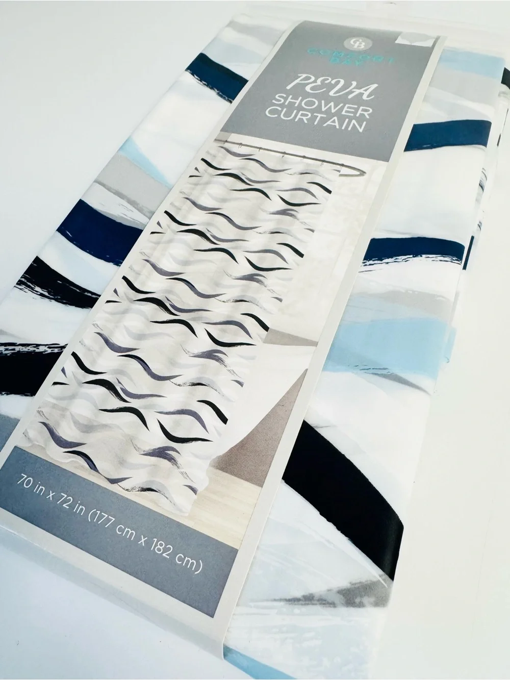 Comfort Bay Peva Shower Curtain Brushstroke Waves Printed 70x72 NWT